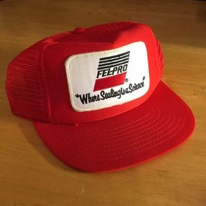 NOS. Red Fel-Pro SnapBack trucker hat mesh back adjustable 6 panel cap